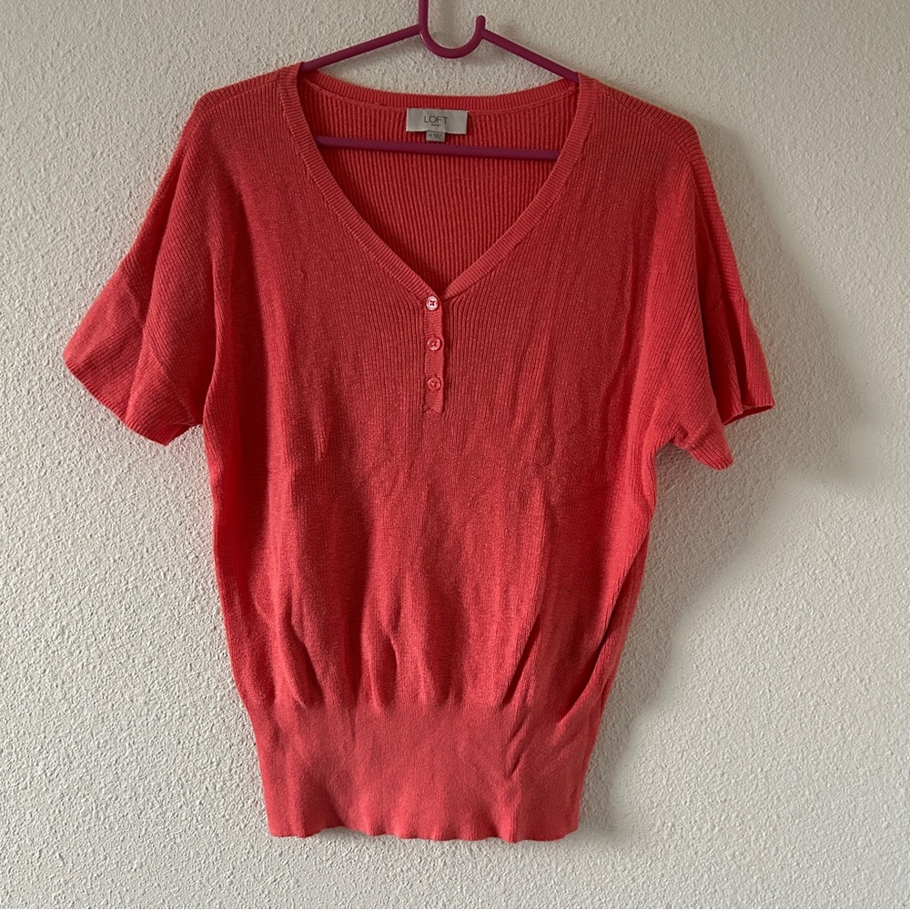 Loft Spring Easter Teacher Dolman Short Sleeve Knit Top Women’s Medium Coral